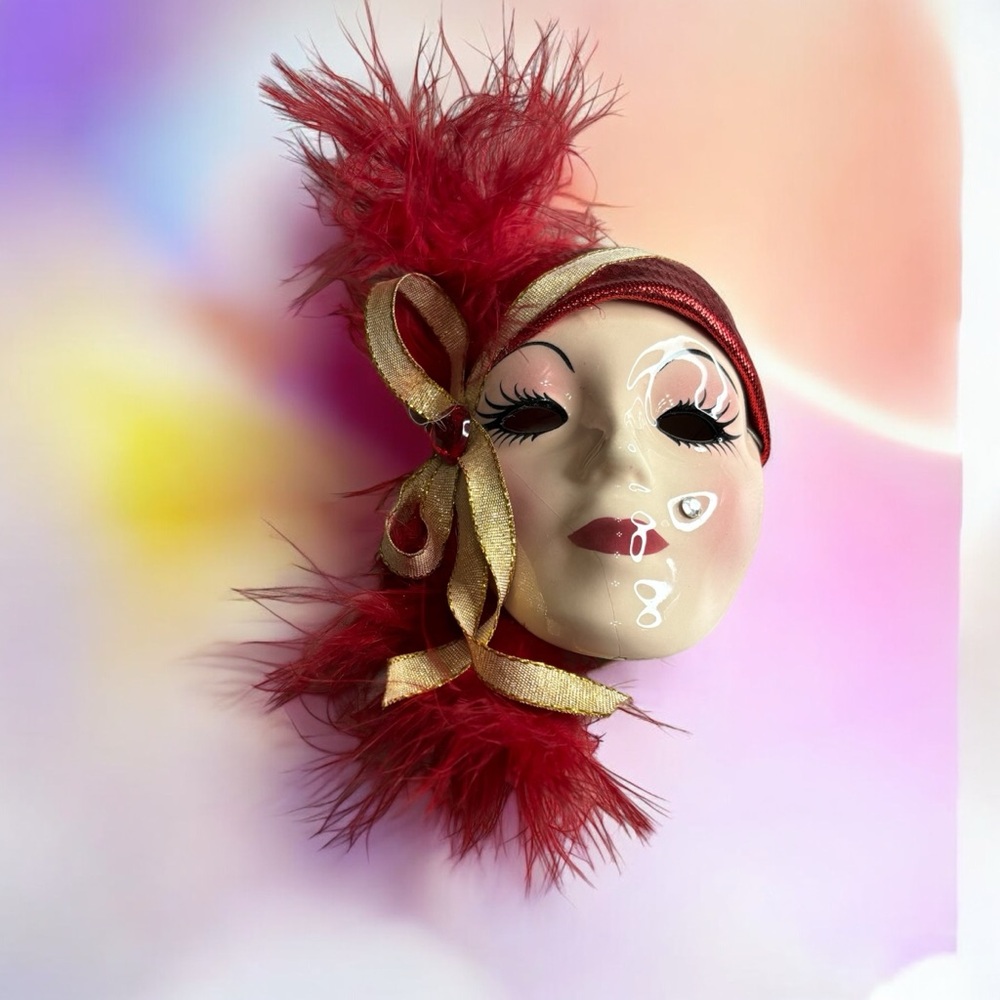 Fancy Faces Signed Ceramic Hand Painted Mini Mask 4.5”x3” Mardi Gras Krewe of